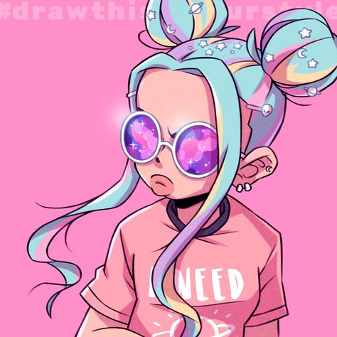 Space Buns Drawing, Space Girl Art, Harajuku Wigs, Illustration Space, Pastel Goth Art, Epic Drawings, Art Style Challenge, Space Buns, Space Girl