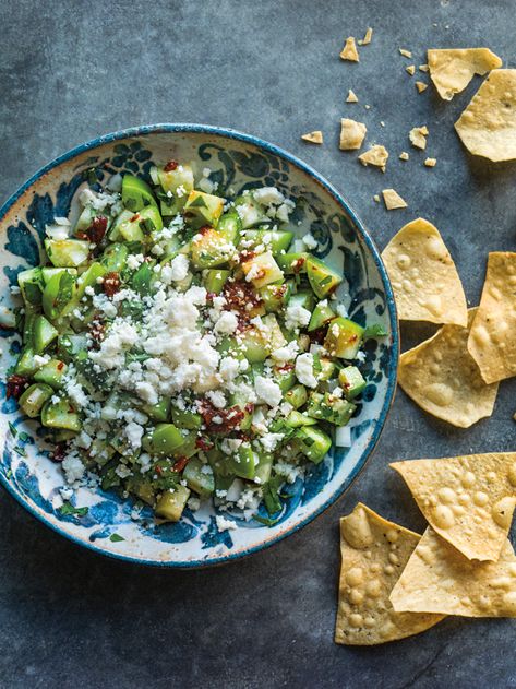 Tomatillo Side Dish, Latin Salad Recipes, Tomatillo Salad, Tomatillo Recipes, William Sonoma Recipes, Spicy Salad, Salads Recipes, Fried Tortillas, Keto Ideas