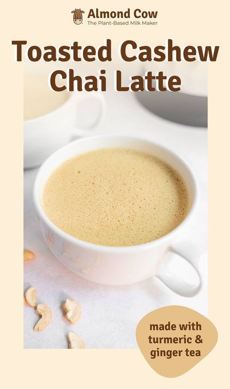 Making a Toasted Cashew Chai Latte in your Almond Cow! #AlmondCow #Latte Ginger Turmeric Tea, Cow Recipes, Nut Milk Recipe, Almond Cow, Turmeric Ginger Tea, Chai Recipe, Turmeric Latte, Vegan Milk, Ginger Turmeric