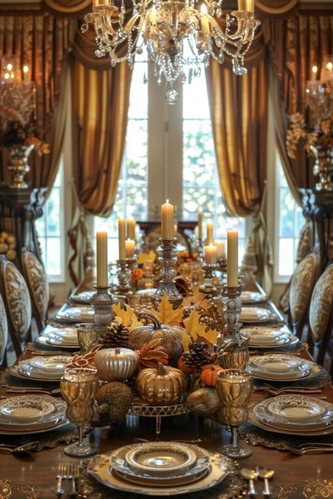 29 Fall Decor Ideas for the Home to Welcome Autumn 6 Luxury Fall Home Decor, Halloween Dining Room Decor, Fall Tablescapes Elegant, Thanksgiving Tablescapes Elegant, Luxury Dinner Party, Traditional Fall Decor, Fall Dining Room Decor, Fall Dining Table Decor, Fall Dining Room Table