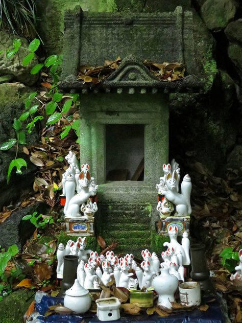 Japanese Statue, Inari Shrine, Shrines Art, Japanese Shrine, Dark Woods, Fox Spirit, Shinto Shrine, Japanese Folklore, Red Lacquer