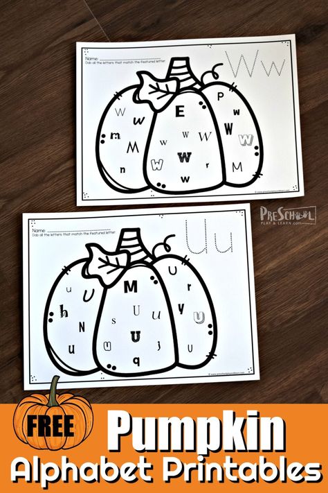 Pumpkin Literacy, Pumpkin Alphabet, Fall Leaf Crafts, Pumpkin Activities Preschool, Fall Alphabet, Letter Recognition Preschool, Pumpkins Preschool, Preschool Journals, Letter Recognition Worksheets