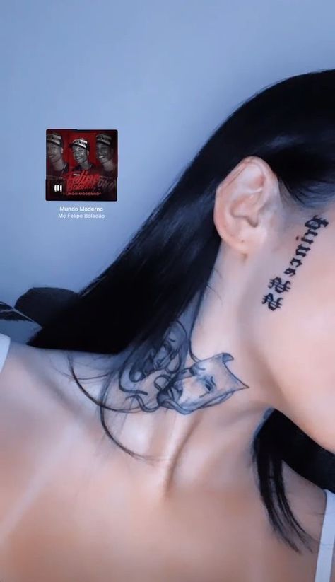 Neck Tattoos Unique, Throat Tattoos, Small Face Tattoos, Small Dope Tattoos, Female Neck, Face Tats, Face Tattoos For Women, Side Neck Tattoo, Throat Tattoo