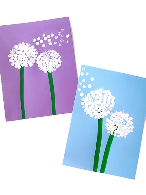 Fingerprint Dandelion Craft Preschool Dandelion Crafts, Dandelion Fingerprint Art, Dandelion Crafts For Toddlers, Dandelion Activities For Kids, Dandelion Art Qtip, Dandelion Kids Activity, Spring Flower Crafts, Spring Crafts Preschool, Fingerprint Crafts