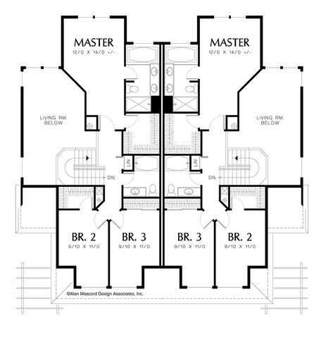 Image for Warrenred-2 Story Living Room with Media Center-Upper Floor Plan Cozy Craftsman, Plan Building, Duplex Floor Plans, Bed Unit, Narrow Lot House, Duplex Plans, House Shifting, Porch Columns, Duplex Design