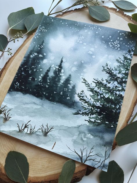 WK - Wine & Watercolor - Winter Forest Landscape - November 9th | The Potting Shed by Carlisle Winter Forest Watercolor, Jade Paint, Wine Watercolor, Landscape Composition, Winter Paintings, Brush Watercolor, Paintings Tutorials, Watercolor Workshop, Watercolor Winter