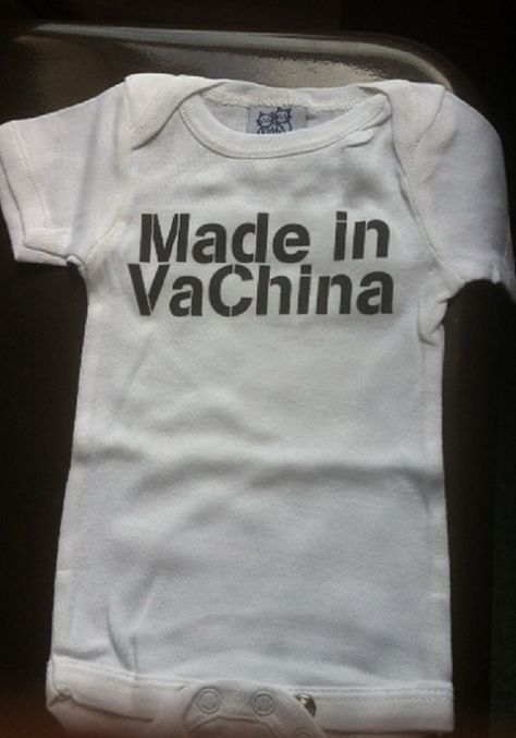 funny baby one piece Made in VaChina LOL  newborn by Ilove2sparkle Funny Baby Outfits, Funny Baby Sayings, Made In Vachina, Baby Onsies Funny, Baby Clothes Funny, Baby Sayings, Funny Baby Shower Gifts, Funny Baby Gifts, Custom Baby Onesies