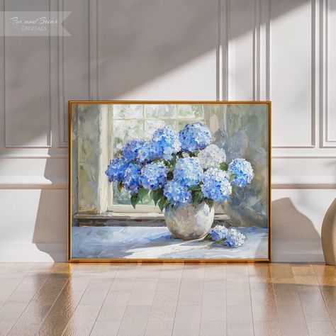 Blue Hydrangea Print | Spring Wall Art | Oil Painting | Vintage Print | Hydrangea Wall Art | Spring Decor | Digital Download | PRINTABLE Hydrangea Wall Art, Hydrangea Wall, Hydrangeas Art, Hydrangea Print, Spring Wall Art, Painting Vintage, Blue Hydrangea, Art File, Art Oil