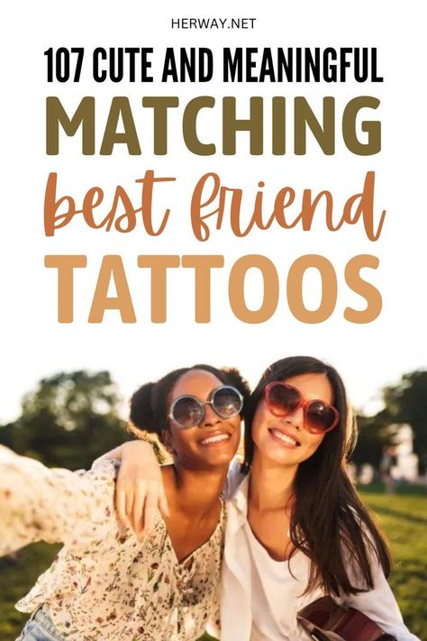 Your friend and you are thinking about getting a matching tattoo? Find the perfect tattoo design in this collection of the best matching best friend tattoos! Bestie Tattoos Bff, Best Friend Tattoo Quotes, Matching Tattoos Ideas, Best Friend Symbol Tattoo, 3 Best Friend Tattoos, Best Friend Matching Tattoos, Friend Matching Tattoos, Matching Cousin Tattoos, Girlfriend Tattoos