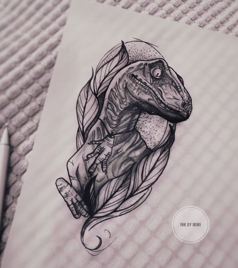 Work by @inkbymimi Info: inkbymimi@gmail.com #raptor #raptortattoo Jurassic Park Logo Tattoo, Raptor Tattoo Design, Stetson Tattoo, Raptor Dinosaur Tattoo, Raptor Tattoo, Velociraptor Tattoo, Dino Tattoos, Unique Tattoos With Meaning, Jurassic Park Tattoo