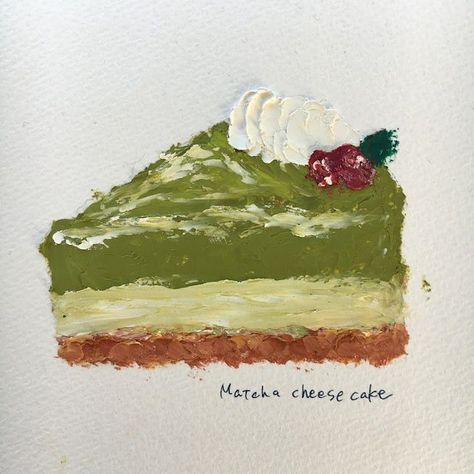 Matcha Cake Drawing, Food Oil Pastel Drawing, Oil Pastel Crayons, Matcha Cheesecake, Food Art Painting, Piskel Art, Oil Pastels Painting, Crayon Drawings, Pastel Crayons