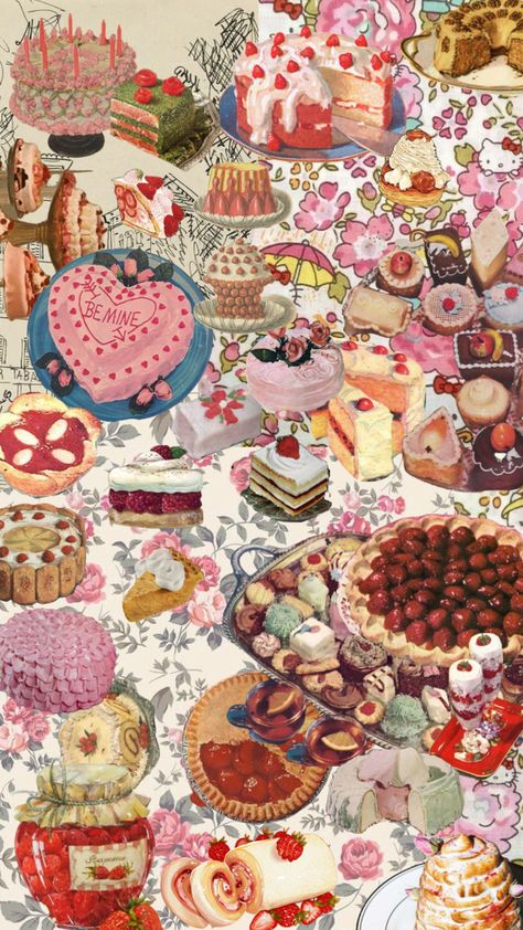 Cake Drawings, Cake Collage, Drawings Wallpaper, Anime Wall Art, Cute Wallpaper Backgrounds, I Wallpaper, Wallpaper Iphone Cute, Aesthetic Iphone Wallpaper, Pattern Wallpaper