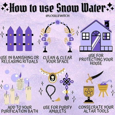 @mysticwitchofthemoon posted on Instagram: “Ways to use snow water, remember to get fresh clean snow if possible when using for baths 🙂 and…” • See all of @mysticwitchofthemoon's photos and videos on their profile. Snow Water Witchcraft, Wicca Practice, Witchcraft Water, Witchcraft Resources, Faerie Magick, Kawaii Witch, Witch Things, Witch Tools, Snow Water