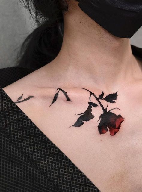 Black Rose And Thorns Tattoo, Rose Thorn Tattoo, Butterfly Concept, Red Flower Tattoos, Thorn Tattoo, Chef Tattoo, Clavicle Tattoo, Rose Tattoos For Women, Black Rose Tattoos