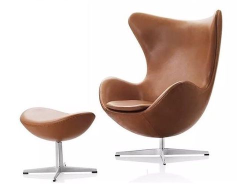 ron-egg-shell-chair-5-1 Chair With Foot Stool, Club Bedroom, Scandinavian Furniture Design, Iconic Chairs, Chair With Ottoman, Chair Ottoman, Leather Footstool, Shell Chair, Reclining Armchair