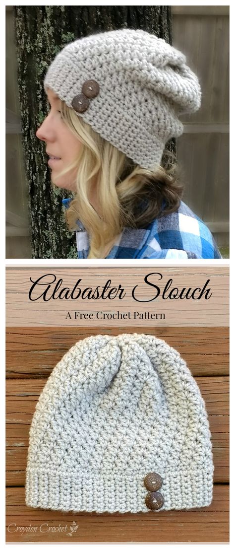 FREE PATTERN - Alabaster Slouch Crochet Women's Hats Free Pattern, Crochet Hat Brim Pattern Free, Crochet Hat Patterns, Pola Topi, Crochet Beanies, Simply Crochet, Knit Projects, Bonnet Crochet, Crochet Beanie Pattern