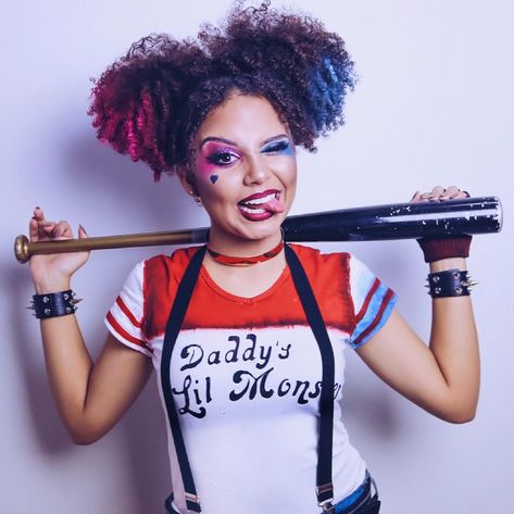 Harley Quinn Costume Makeup, Girls Harley Quinn Costume, Geeky Halloween Costumes, Brown Hair Halloween Costumes, Superhero Dress, Harley Quinn Halloween, Popular Costumes, Harley Quinn Costume, Harley Quinn Cosplay