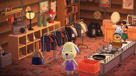 Acnh Apparel Store, Apparel Store Acnh, Animal Crossing Clothes Shop, Acnh Hhp Clothing Store, Clothing Store Animal Crossing, Animal Crossing Apparel Shop Ideas, Acnh Thrift Shop, Acnh Happy Home Paradise Apparel Shop Ideas, Apparel Shop Acnh Hhp