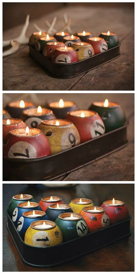 Man Home Decor, Semicolon Project, Diy Home Decor For Apartments, Garage Room, Ultimate Man Cave, Cool Decor, Ball Candles, Pool Ball, Pool Rooms