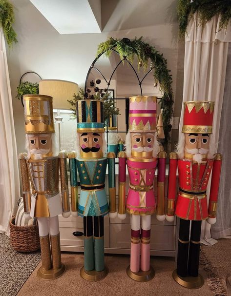 Bucket Nutcracker Diy, Outdoor Christmas Decorations Nutcracker, Nutcracker Design Ideas, Nut Cracker Ideas, Diy Large Nutcracker, Nutcracker Display Ideas, Nutcracker Diy, Nutcracker Ideas, Christmas Hand Painted