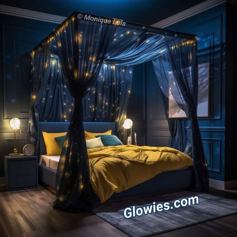 Deep Ocean Themed Bedroom, Bedroom Aesthetic Night Lights, Deep Ocean Bedroom, Space Themed Bedroom Aesthetic, Avatar Room, Peach Bedroom, Moon Ocean, Ocean Bedroom, Monique Lula