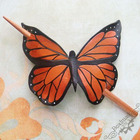 leather butterfly Leather Hair Accessories, Leather Tutorial, Leather Butterfly, Handmade Hairpin, Leather Craft Patterns, Leather Carving, Leather Art, Leather Flowers, Leather Projects