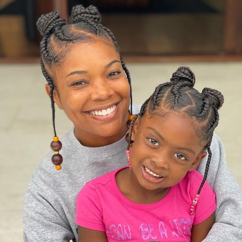 Matching Hairstyles, Kaavia James, Versace Boots, Mommy And Daughter, Tiny Shorts, Lauren London, Gabrielle Union, Braids With Beads, Mommy Daughter