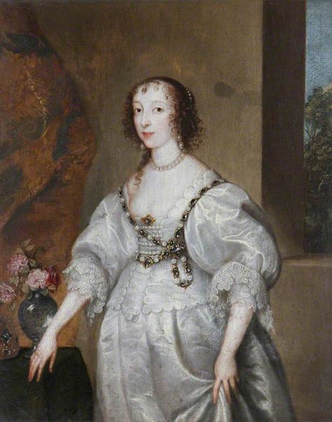 Henrietta Maria after Sir Anthonis van Dyck  (Coughton Court - Alcester, Warwickshire, UK). From artuk.org; removed spots with Photoshop and enlarged by half. 1700s France, 1600s Fashion, Milady De Winter, Henrietta Maria, 17th Century Fashion, Anthony Van Dyck, French Royalty, English Royal Family, Baroque Painting