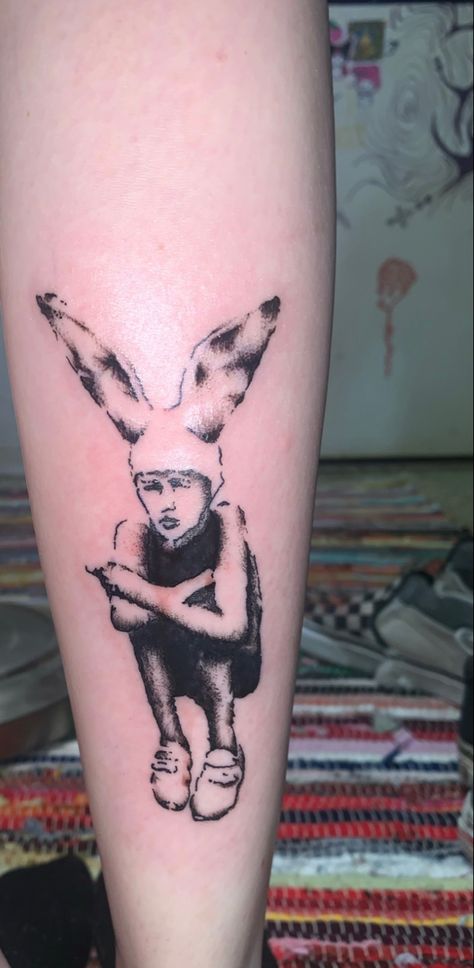 Pennywise Tattoo Ideas, Frank The Rabbit Tattoo, Daniel Johnston Tattoo, Requiem For A Dream Tattoo, Boygenius Tooth Tattoo, King Krule Tattoo, Gromit Tattoo, Domo Tattoo, Gummo Bunny Boy