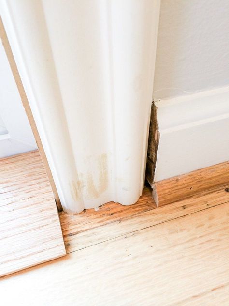 The transition from the new sliding glass door trim to the baseboards was a mess! A plinth block was the perfect solution. Sliding Glass Door Trim, Easy Home Improvement Projects, Plinth Blocks, Easy Home Improvement, Home Improvement Loans, Diy Entryway, Door Casing, Door Molding, Door Trim