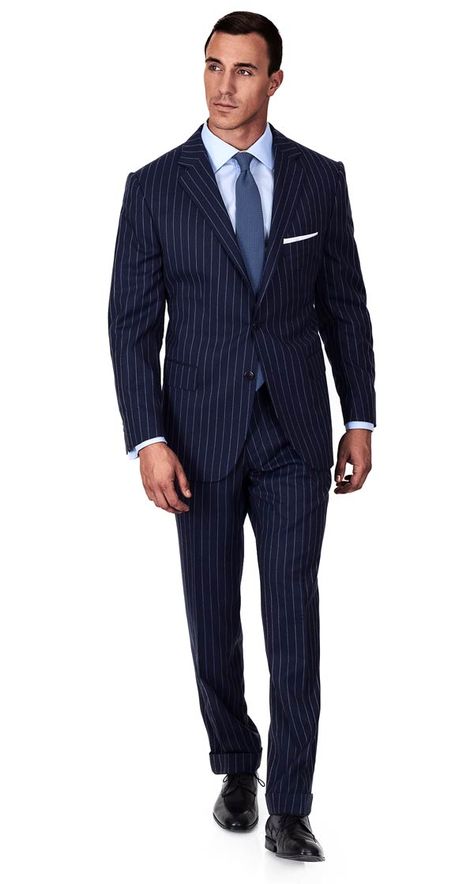 Navy Chalk #Stripe #Suit Pinstripe Navy Suit, Navy Striped Suit Men, Blue Pin Stripe Suit Men, Navy Blue Striped Suit Men, Blue Striped Suit Men, Pin Stripe Suit Mens, Chalk Stripe Suit, Blue Striped Suit, Pin Stripe Suit