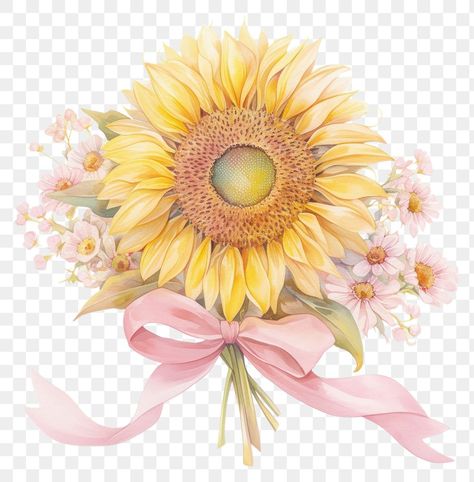 Sunflower Party Themes, Sunflower Party, Pink Sunflowers, Yellow Watercolor, Png Coquette, Flowers Illustration, Pink Coquette, Watercolor Sunflower, Plant Art