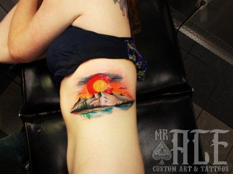 Home Colorado Tattoos, Luis Tattoo, Magazine Quotes, Colorado Tattoo, Mountain Tattoos, Scene Tattoo, Mountain Tattoo Design, Colorado Landscape, Nature Tattoo