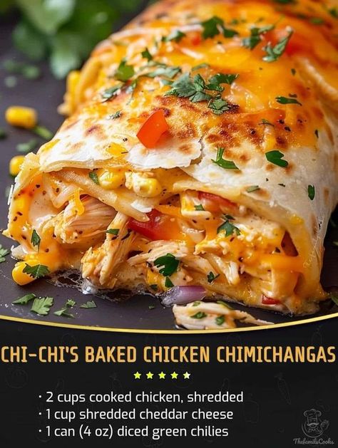 Valerie Bertinelli Cooking | 🔥 Chi-Chi's Baked Chicken Chimichangas 🌯 | Facebook Baked Chicken Chimichangas, Chicken Chimichanga, Chicken Chimichangas, Chimichanga Recipe, Chicken Shredded, Gordon Ramsay Recipe, Shredded Cheddar Cheese, Cooked Chicken, Grandmas Recipes