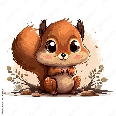 Squirrel Clipart, Squirrel Painting, Squirrel Illustration, Eyeball Art, Squirrel Art, Baby Animal Drawings, Zoo Babies, Portrait Cartoon, Cute Squirrel