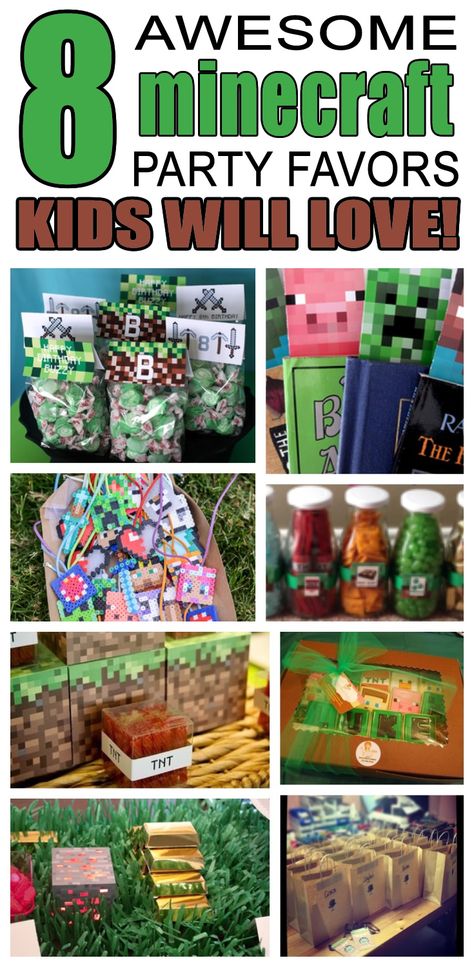 Great minecraft party favors kids will love. Fun and cool minecraft birthday party favor ideas for children. Easy goody bags, treat bags, gifts and more for boys and girls. Get the best minecraft birthday party favors any child would love to take home. Loot bags, loot boxes, goodie bags, candy and more for minecraft party celebrations. Mindcraft Party Favors, Minecraft Birthday Party Favors, Minecraft Party Favours, Minecraft Favors, Minecraft Treat Bags, Minecraft Party Bags Diy, Minecraft Gift Bags, Minecraft Party Bags, Minecraft Loot Bag Ideas