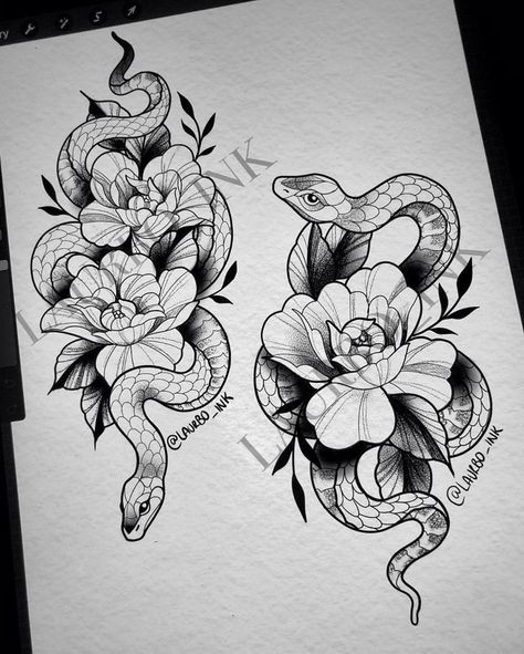 Snake And Flowers, Cobra Tattoo, Black And White Snake, Tattoo Snake, Snake Tattoos, Snake Tattoo Design, Tattoo Templates, Forearm Tattoo Women, Delicate Tattoo