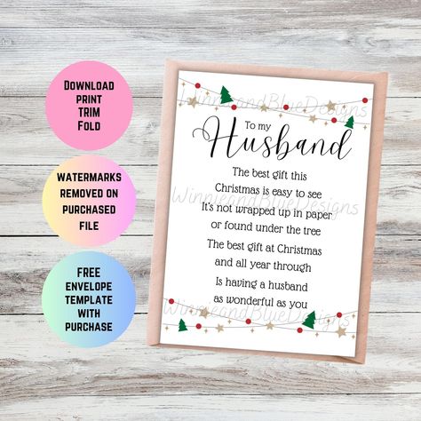 Poem For Husband, Husband Christmas Card, Christmas Poem, Christmas Card Printable, Wonderful Husband, Romantic Christmas, Christmas Poems, Romantic Holiday, Homemade Christmas Cards