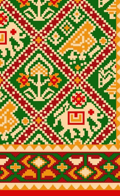 Patola Motifs Design, Gujarati Art, Patola Motifs, Patola Border, Patola Pattern, Patola Design, Arts And Crafts For Teens, Beautiful Flower Drawings, Kalamkari Painting