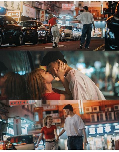 Wong Kar Wai Engagement Photos, Couple Cinematic Photography, Japan Prewedding, Wong Kar Wai, Photoshoot Moodboard, Cute Engagement Photos, Night Couple, Couple Photo, Cinematic Photography