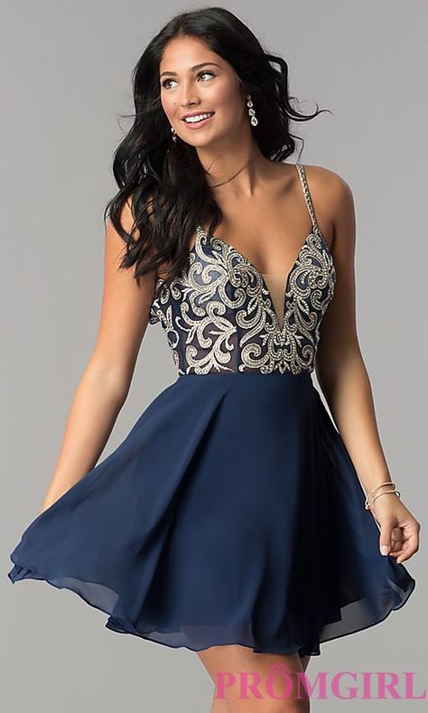 Jovani Homecoming Dresses, Navy Homecoming Dress, Illusion Dress Prom, Navy Blue Homecoming Dress, Dresses Navy Blue, Open Backs, Chiffon Party Dress, New Party Dress, Junior Prom Dresses