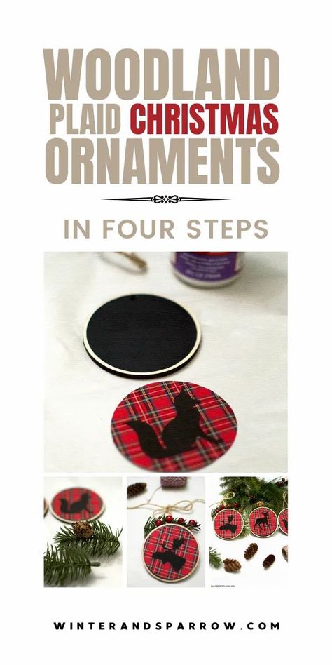 DIY: Make Woodland Plaid Christmas Ornaments In Four Easy Steps | winterandsparrow.com #plaidchristmasornaments #plaidornaments #woodlandchristmas #woodlandchristmasornaments #easychristmasornaments #plaidornaments #buffalocheckornaments Plaid Ornaments Diy, Woodland Ornaments Diy, Diy Woodland Christmas Ornaments, Woodland Christmas Theme, Diy Tree Ornaments, Plaid Christmas Ornaments, Woodland Christmas Ornaments, Plaid Gift Wrapping, Plaid Diy