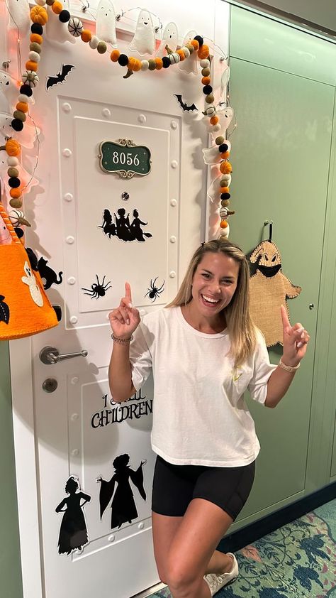 🎃I wasn’t going to decorate our door this year, but I couldn’t resist!!! Follow along as we sail on the Disney Wish for Halloween on the High Seas! I am looking most forward to our costume night, unlimited ice cream amazing shows and even better company with my @loveofthemagic and @brbgoingtodisney friends! #disneycruiseline #disneywish #halloween #halloweenonthehighseas #oogieboogie #hocuspocus #ghost #pumpkins #loveofthemagicvacations #magnets #decor #wish #sail #excitedisanunderstatement #b Disney Cruise Door Decorations Ideas Halloween, Halloween On The High Seas Door Decor, Disney Wish Door Decorations, Disney Cruise Halloween Costumes, Disney Cruise Halloween On The High Seas, Disney Cruise Door Decorations Halloween, Diy Cruise Door Decorations, Halloween Cruise Door Decorations, Disney Cruise Door Decorations Ideas