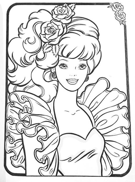 Vintage Barbie coloring pages for adults and kids. Color your favorite childhood doll in her classic outfits and hairstyles. #Barbie #Vintage #Coloring #Pages #Doll 90s Barbie Coloring Pages, Vintage Barbie Coloring Pages, Colouring Pages For Adults Aesthetic, 80s Coloring Pages, Barbie Colouring Pages, Barbie Colouring, Zodiac Coloring Pages, 80s Coloring, Coloring Pages Barbie