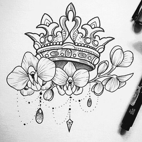 Crown Drawing, Crown Tattoo Design, Graffiti Tattoo, Inspiration Tattoos, Crown Tattoo, Trendy Flowers, Sleeve Tattoo, Tattoo Stencils, Compass Tattoo