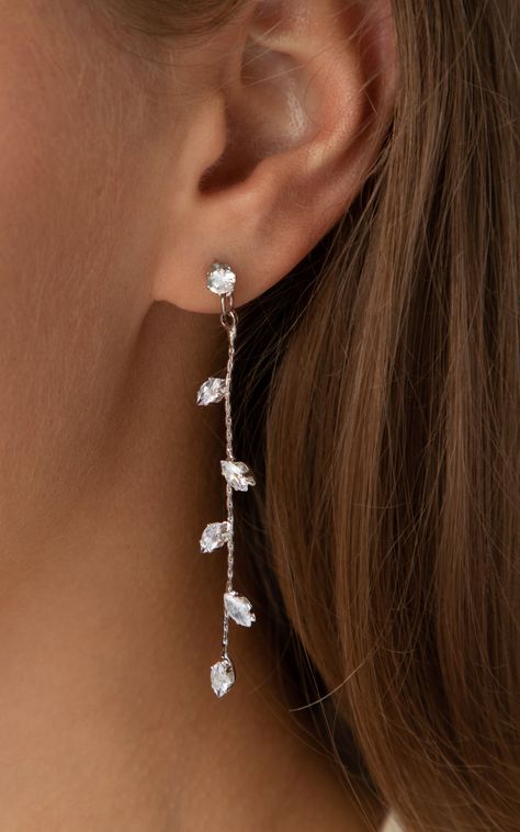 These lovely silver long leaf drop earrings feature cubic zirconia leaf shaped crystals, connected to a long chain to create these stunning earrings. These earrings have a round crystal stud at the start of the earrings. Available in gold or silver. Long Leaf Earrings, Leaf Drop Earrings, Formal Silver Jewelry, Elegant Jewelry Silver, Silver Earrings For Prom, Silver Formal Jewelry, Prom Silver Jewelry, Formal Jewelry Silver, Prom Jewelry Silver