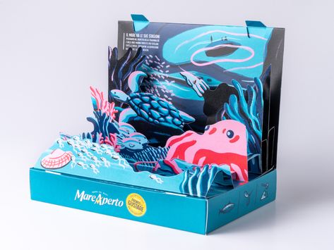 Pop Up Packaging Design, Deep Ocean Illustration, Pop Up Packaging, Ocean Packaging, Pop Up Illustration, Kids Package Design, Birthday Packaging, Pr Kit, Pop Up Box