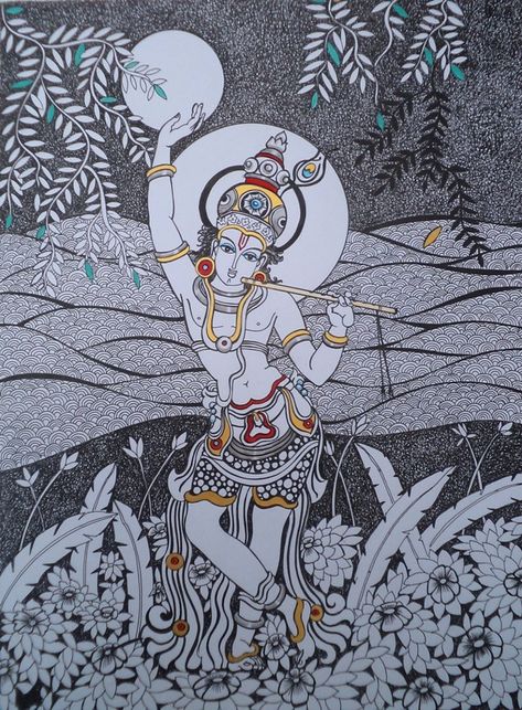 Dalip Chandolia | Krishna II | 12″ x 16″ Art Place, Kalamkari Painting, Ancient Paintings, Pichwai Paintings, Indian Painting, Tanjore Painting, Madhubani Art, Art Drawings Sketches Pencil, Krishna Radha Painting