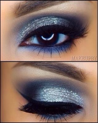 Quinceanera Makeup Royal Blue And Silver, Midnight Blue Prom Makeup, Navy Blue And Silver Eye Makeup, Navy Blue Makeup Ideas, Royal Blue And Silver Makeup Looks, Make Up Bleu, Blue Bridal Makeup, Blue And Silver Makeup Looks, Makeup For Royal Blue Dress