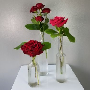 A collection of three assorted bud vases adorned with blooms and greenery to coordinate your wedding pallet. Perfect for the center of a small round table, interspersed around larger florals, next to your cake, or to decorate the bar! Corporate Event Centerpieces, Bud Vases Wedding, Bud Vase Centerpiece, Pallet Wedding, Red Bud, Event Centerpiece, Plant Delivery, Wedding Vases, Baltimore Maryland